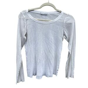 Cut Loose White Mesh Long Sleeve Top 100% Cotton Scoop Neck Raw Edge Small USA